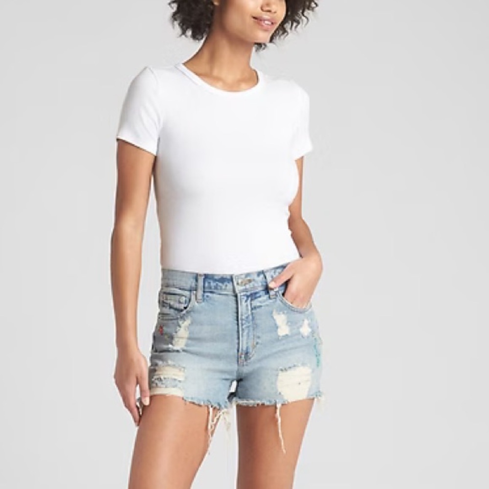 GAP Light Blue Ripped Jean Shorts with Floral Details